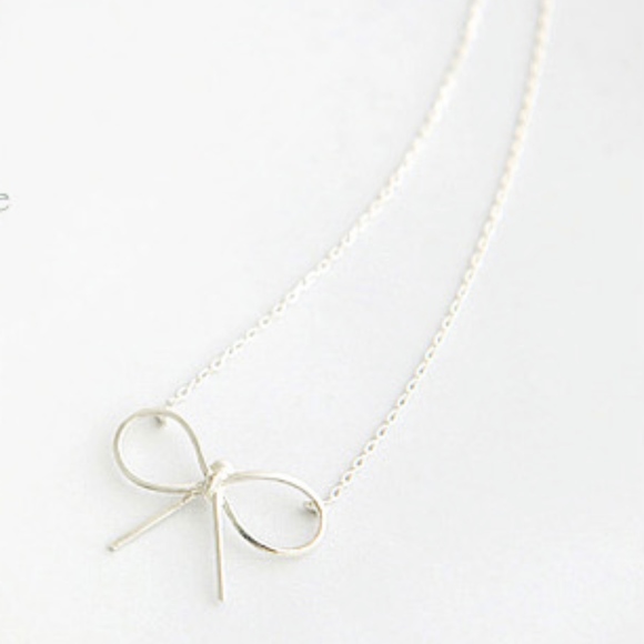 Dainty Silver Bow Necklace - Picture 2 of 6