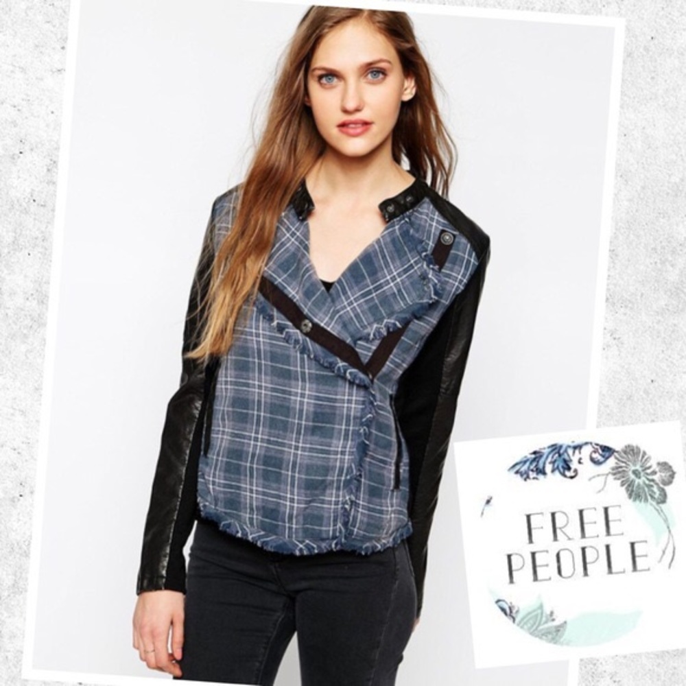 Free people vegan leather plaid coat size small