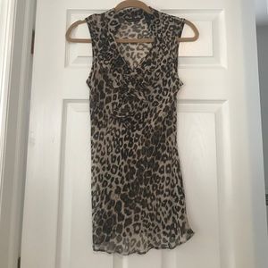 Sheer leopard print ruffled sleeveless top.  Sz 8