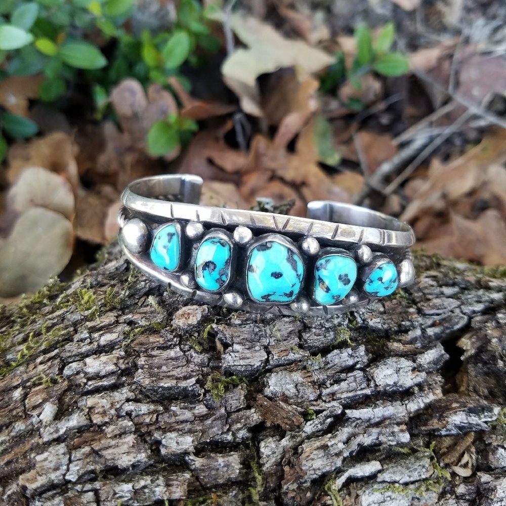 Vintage Old Pawn Sterling Turquoise Cuff