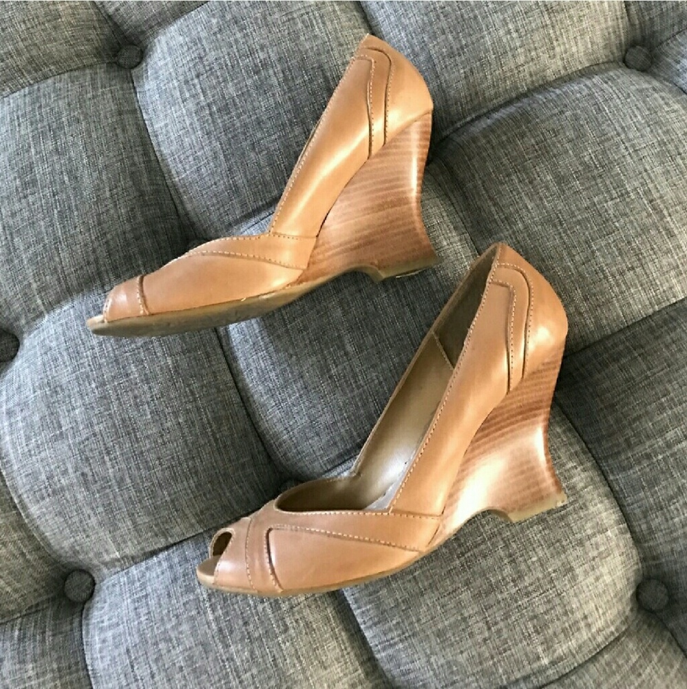 Tan PeepToe Wedges
