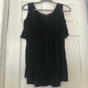 Free People Black open shoulder hi/low tee