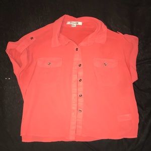 Orange/Pink Forever21 short sleeve crop button up
