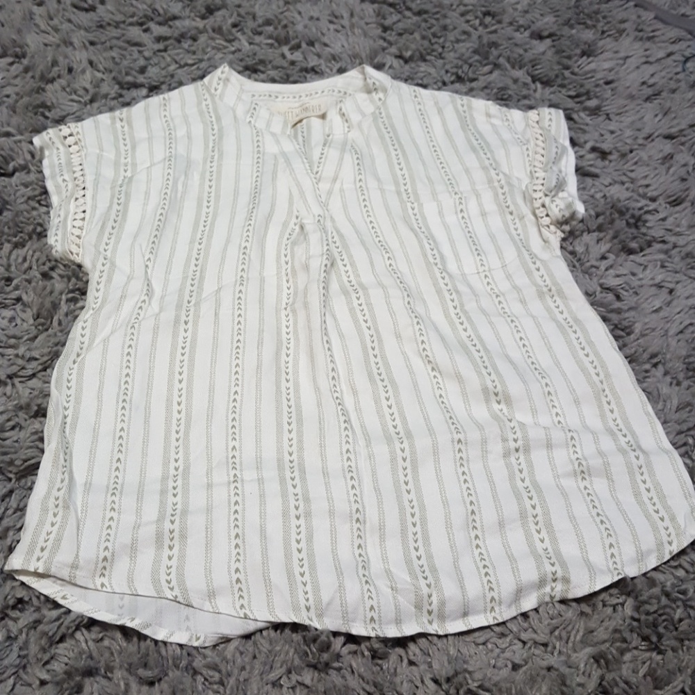 Green stripe cotton tunic short sleeve shirt