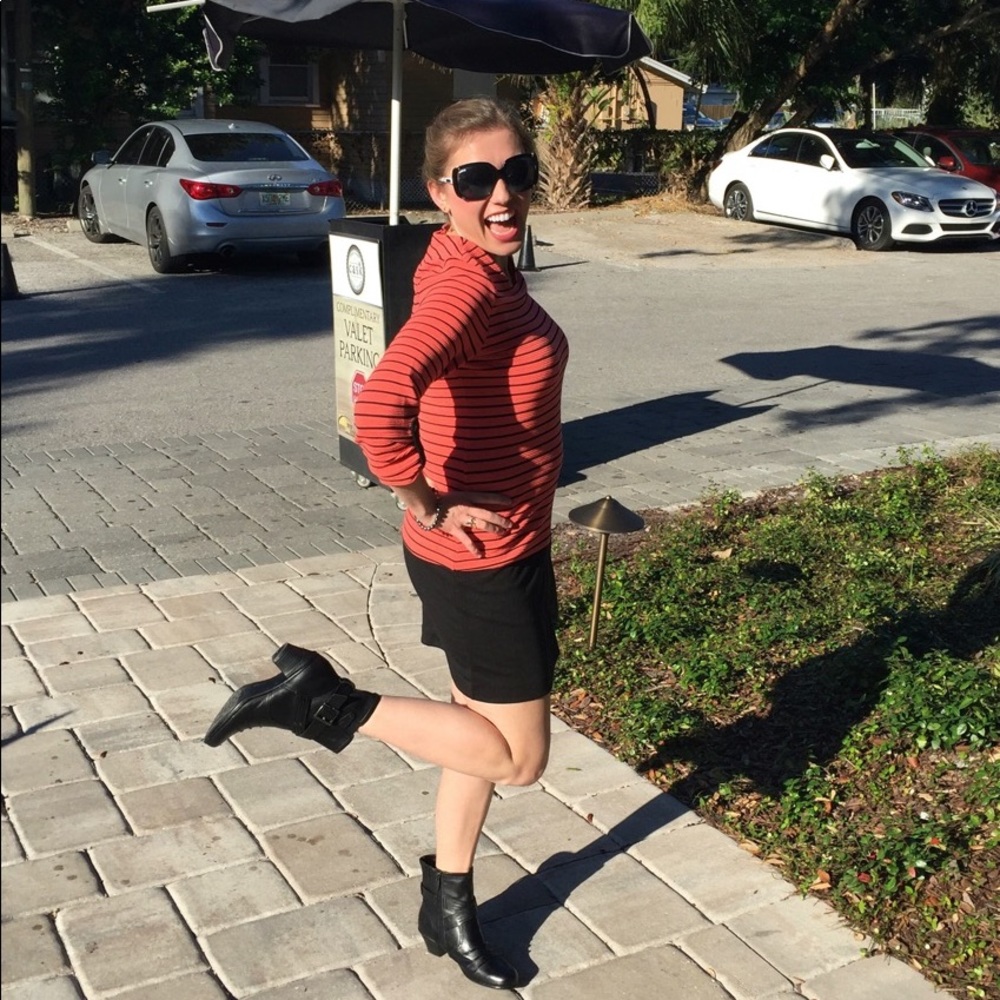 Ava 3/4 sleeve coral and black dress.