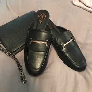 Black mules with rose gold accents from Missguided