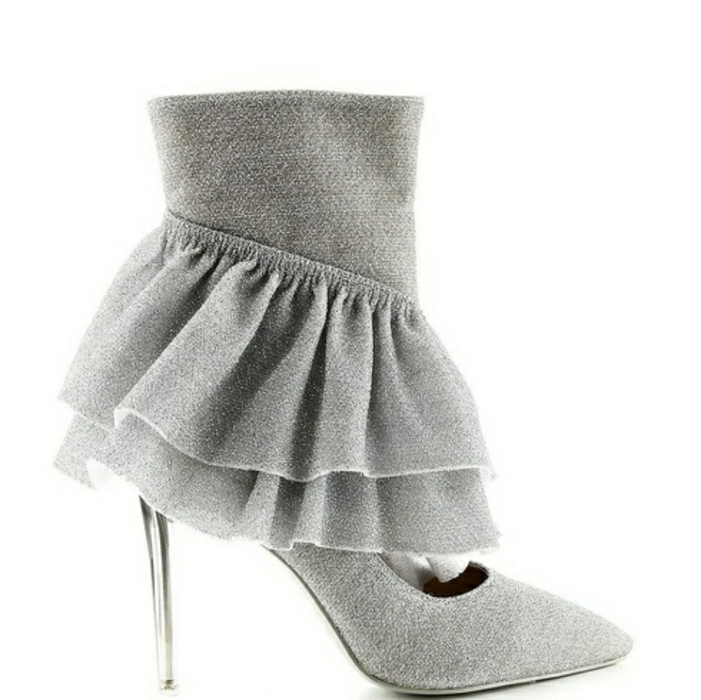 Silver high heel boots
