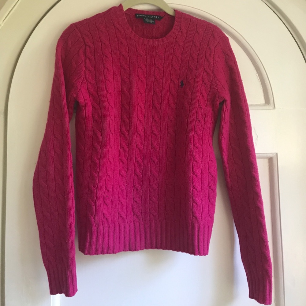 Fuchsia Ralph Lauren Cable Crew Sweater