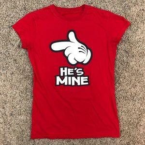 Red Mickey Mouse He's Mine Tee Shirt