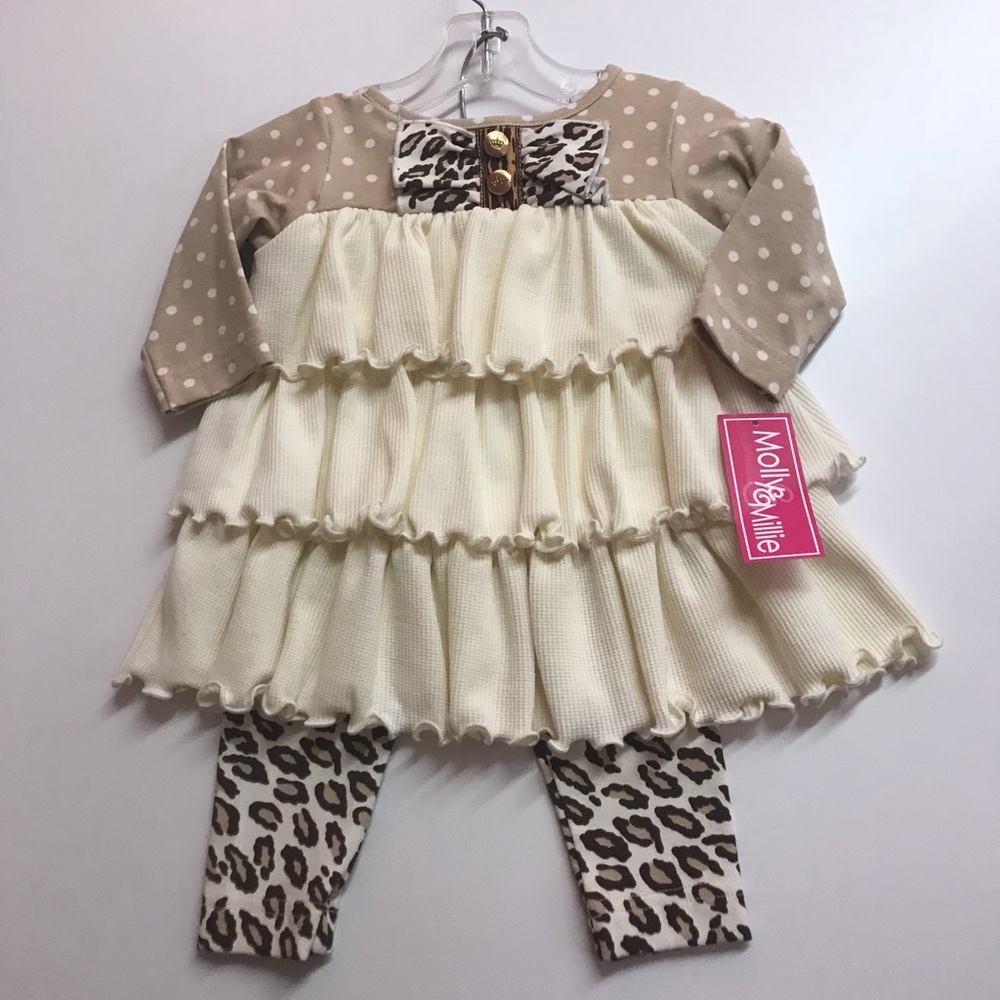 Cream & Tan Leopard Ruffle Set