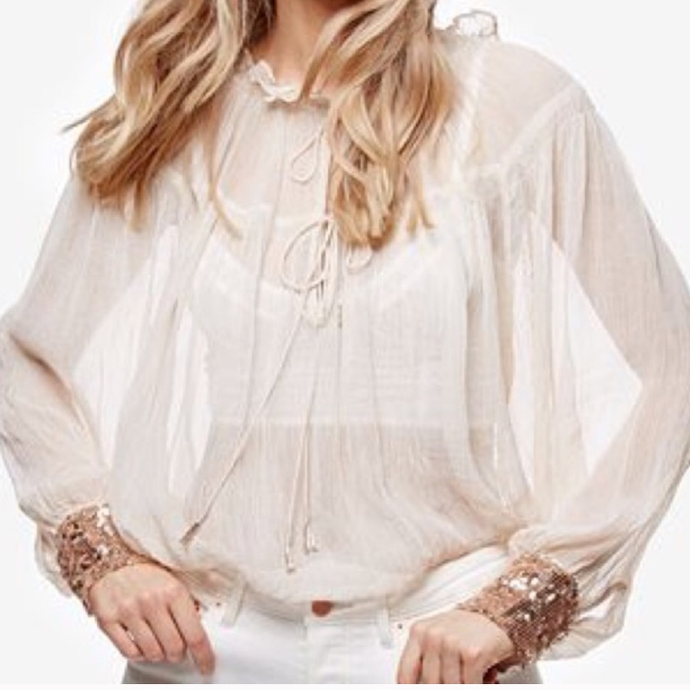 Free People Dream Cuff Sequin Blouse NWOT