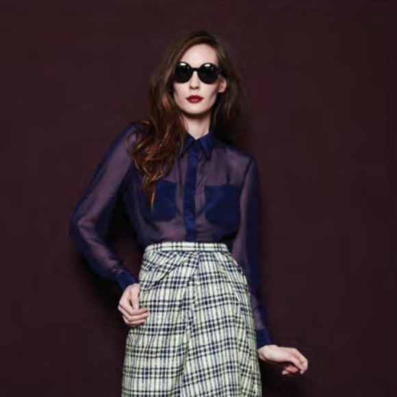 David Peck Tops - CrOp by David Peck navy chiffon blouse NWOT