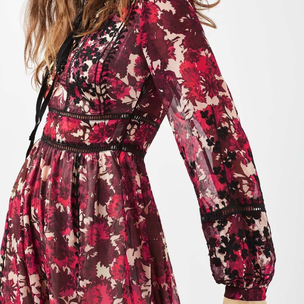 {TOPSHOP} Winter Floral Embroidery Lace Midi Dress