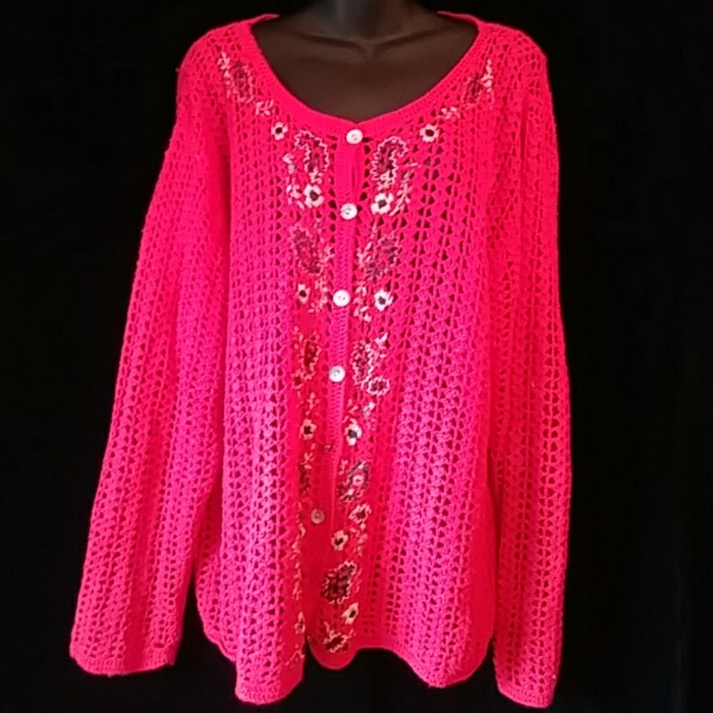 Capacity red crocheted cardigan - size XL