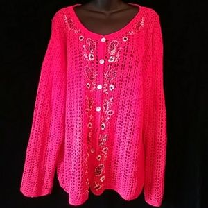 Capacity red crocheted cardigan - size XL