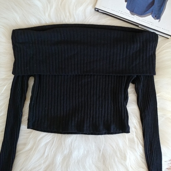 Ribbed bardot long sleeve crop top - Picture 5 of 6