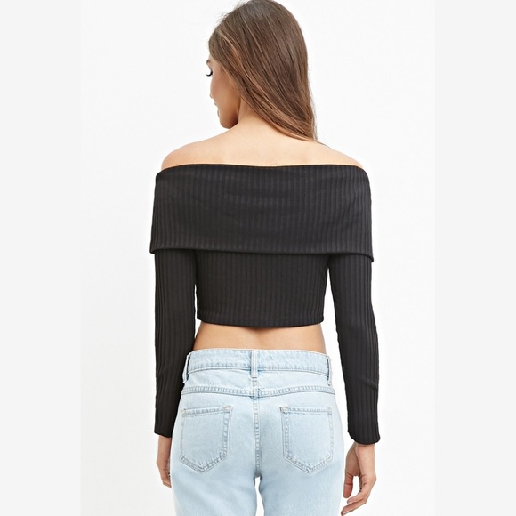 Ribbed bardot long sleeve crop top - Picture 6 of 6