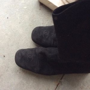 CHANEL suede boot silver logo on heel/on toe used
