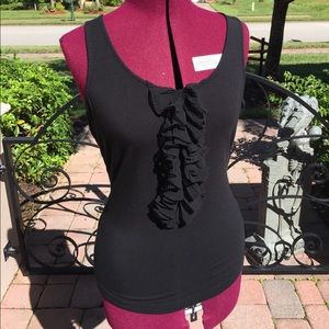 HALOGEN Black Ruffled Front Tank Top - M