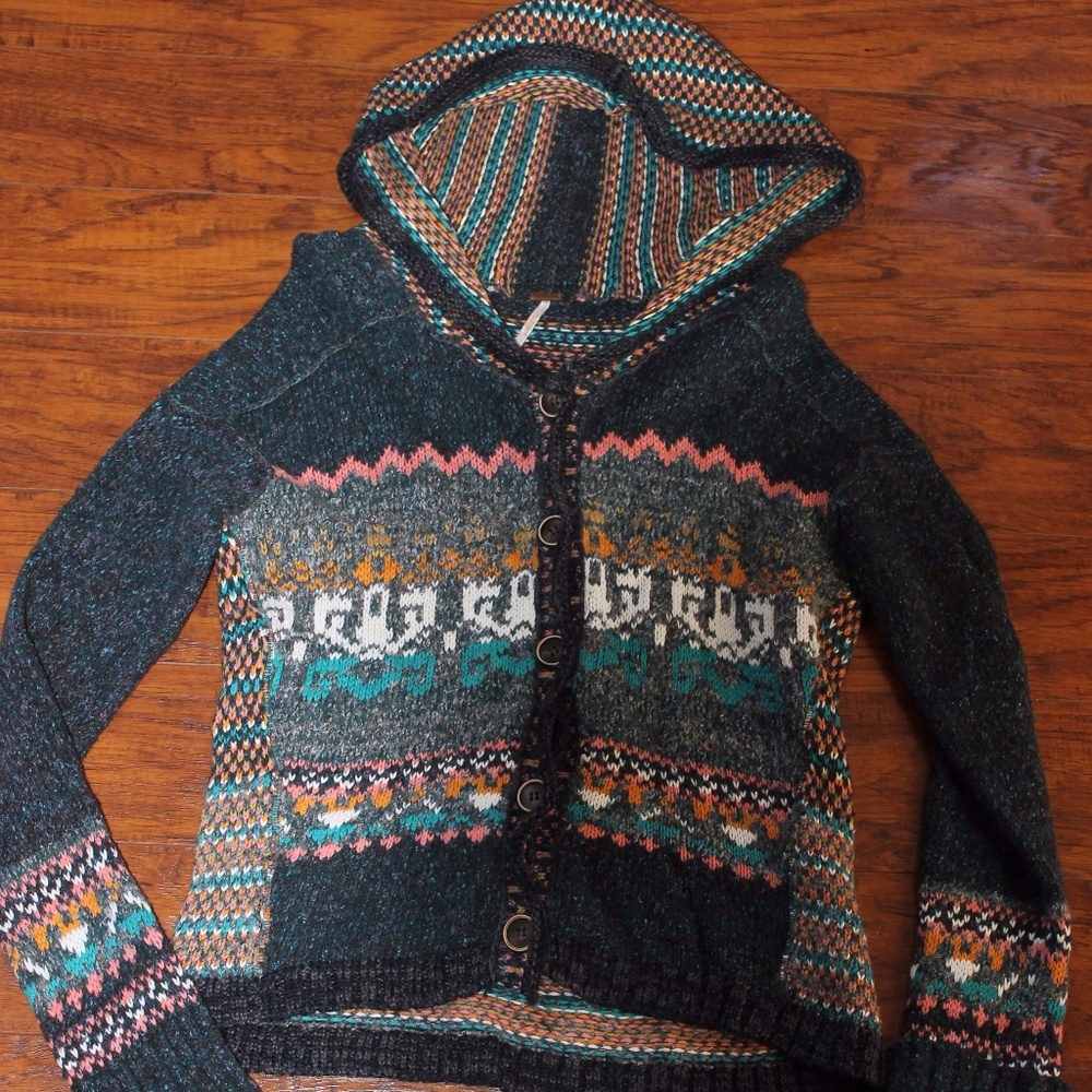 Free People Button Hooded Sweater Hard To Find Med