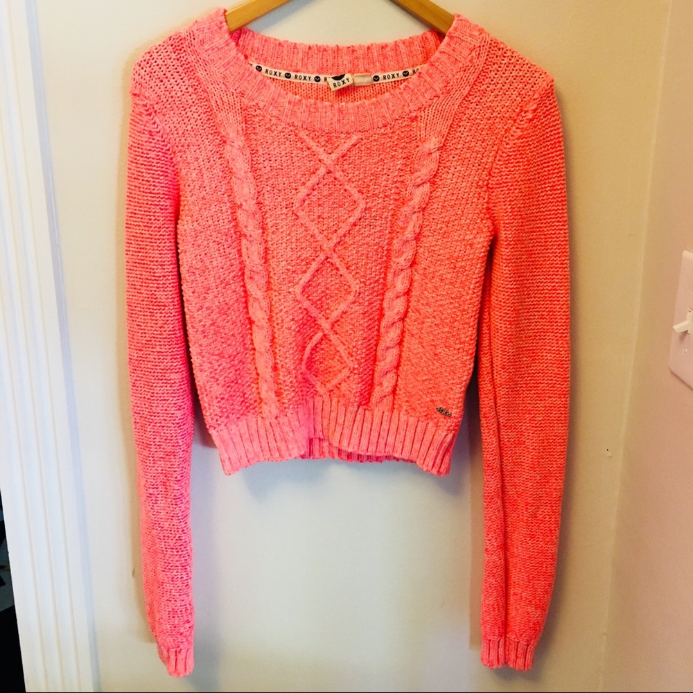🐝 Hot pink/orange Roxy slightly cropped sweater