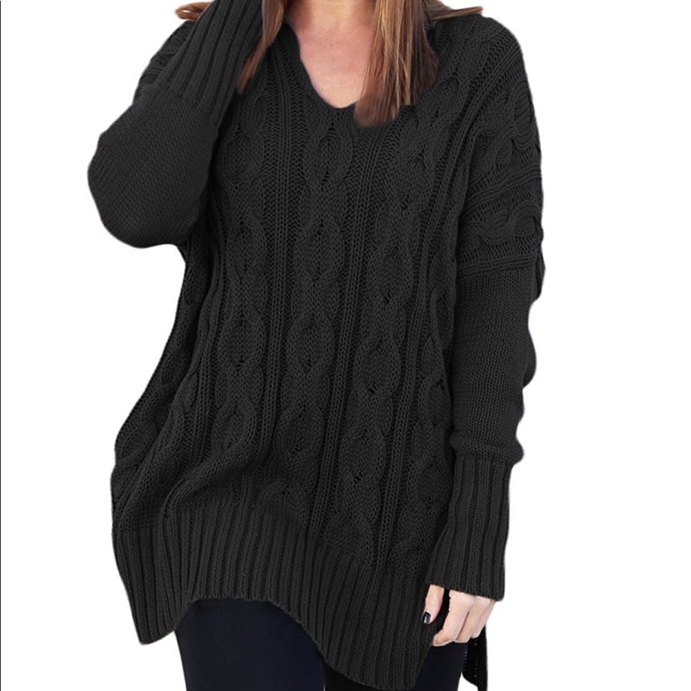 *Top Rated* Black long Open side slit sweater