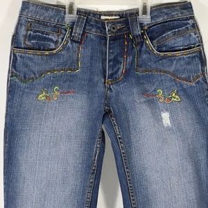Antik Denim Flare Embroidered Blue Jeans