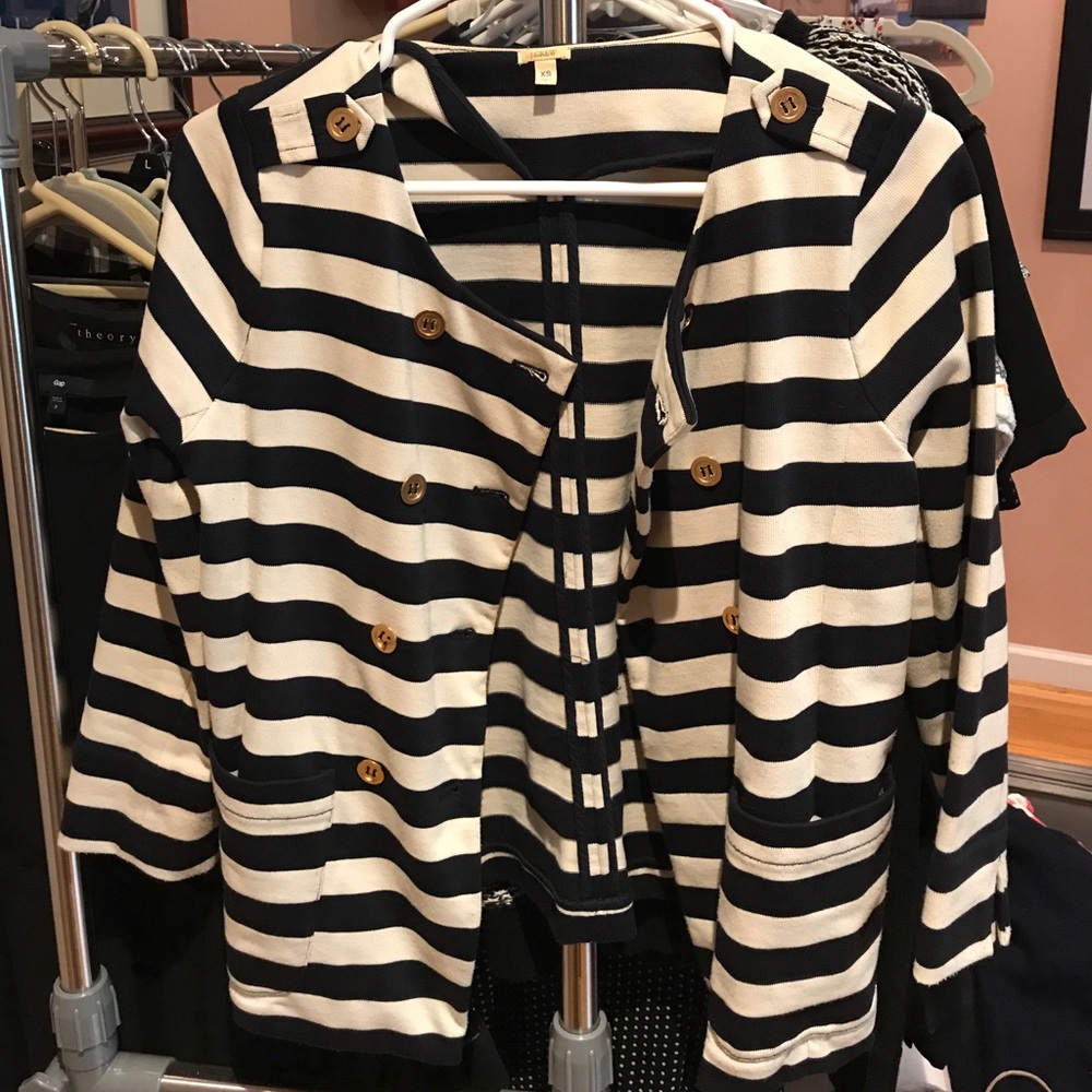 Blue and white striped cardigan/blazer from J Crew