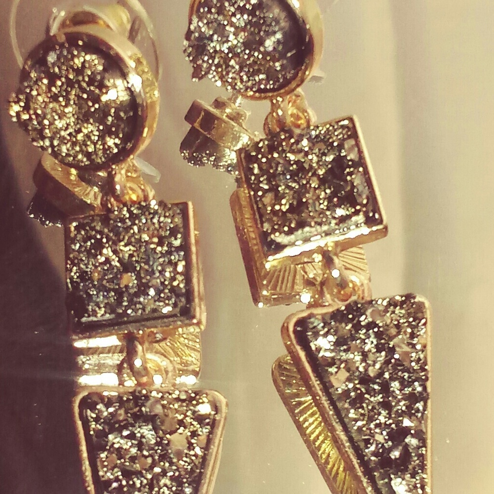 NEW Designer Geometric Triple Shape Druzy Earrings