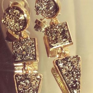 NEW Designer Geometric Triple Shape Druzy Earrings