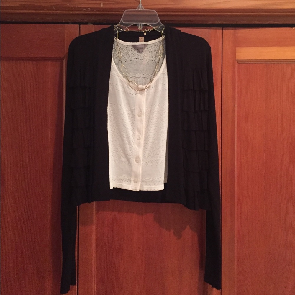 Bailey 44 black ruffled cardigan!