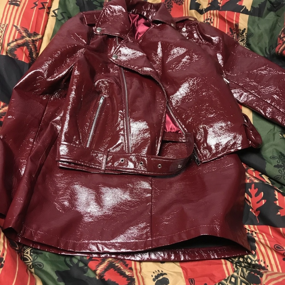 Sharp Burgundy faux leather suit. Never worn