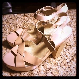 nude colored platform heeled sandals
