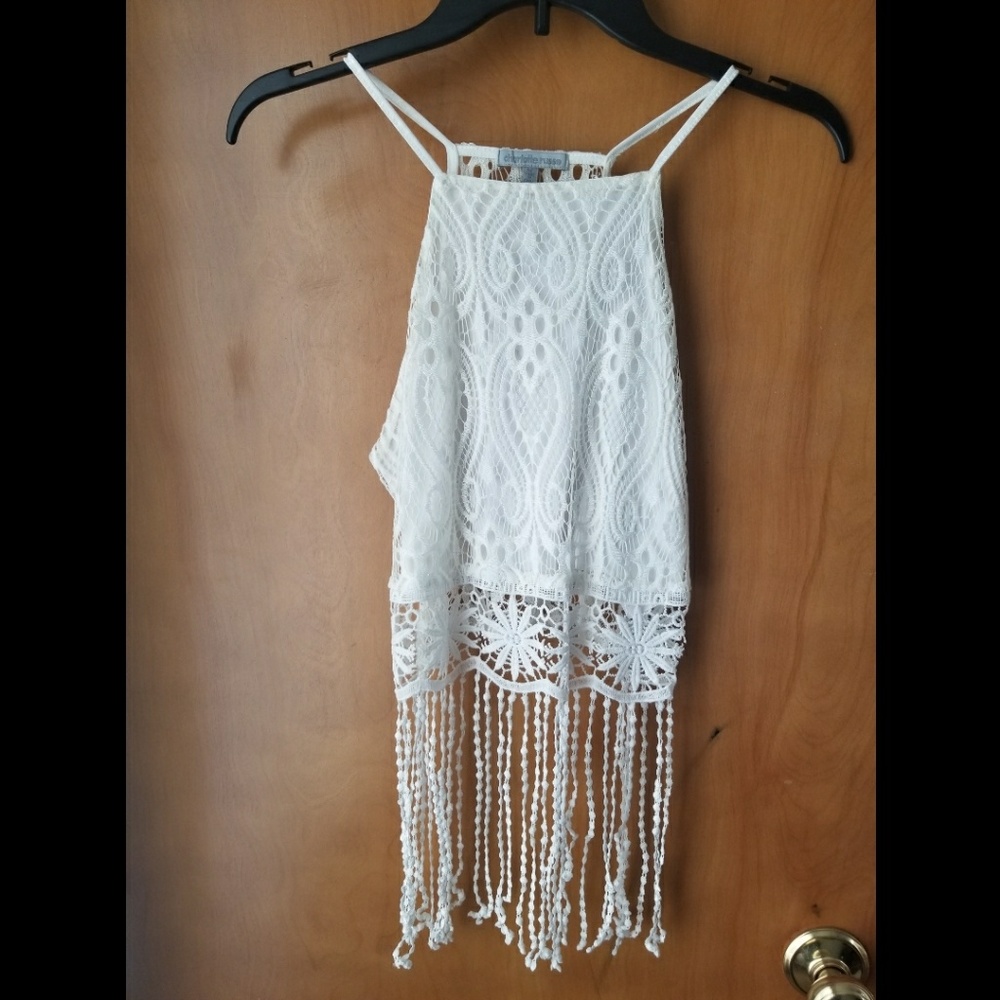Lace fringe crop top