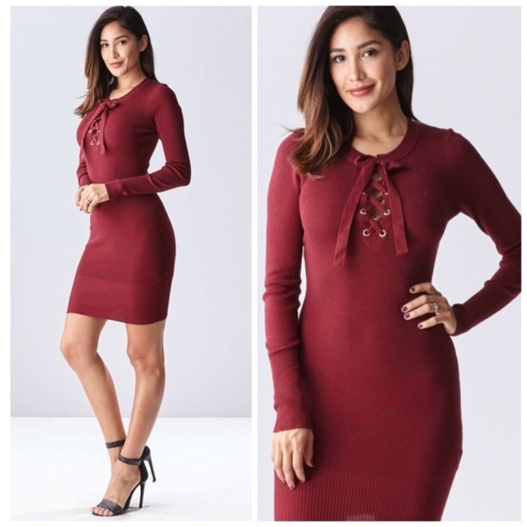 Dresses & Skirts - NWT Burgundy Lace Up Sweater