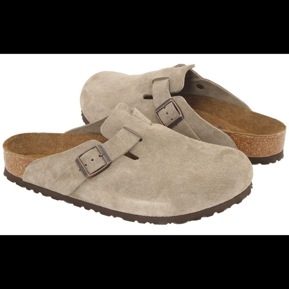 Birkenstock Natural Nubuck Boston Flat Clogs