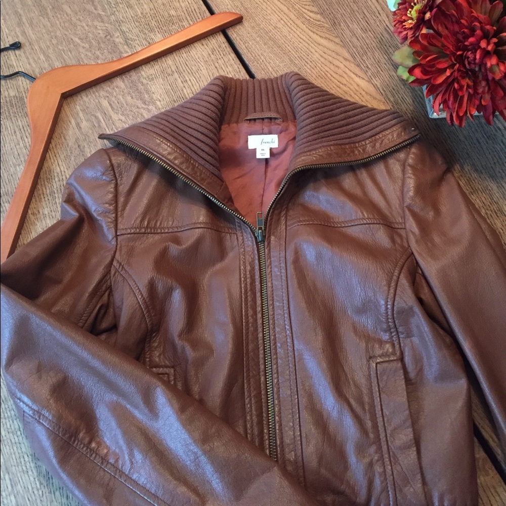 Frenchi brown genuine leather jacket