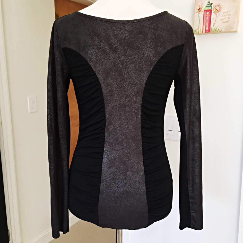 Catherine Malandrino Ruched Vegan Leather Knit Top