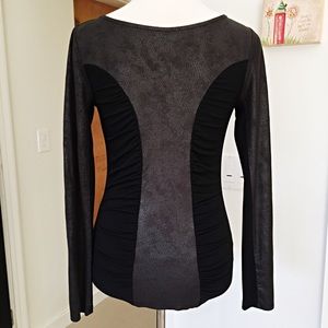 Catherine Malandrino Ruched Vegan Leather Knit Top