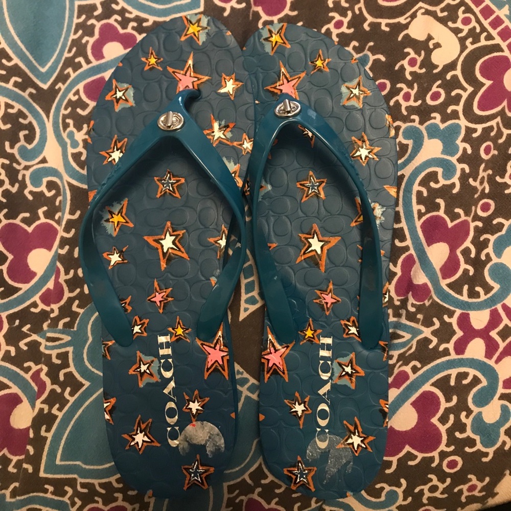 Blue coach flip flops