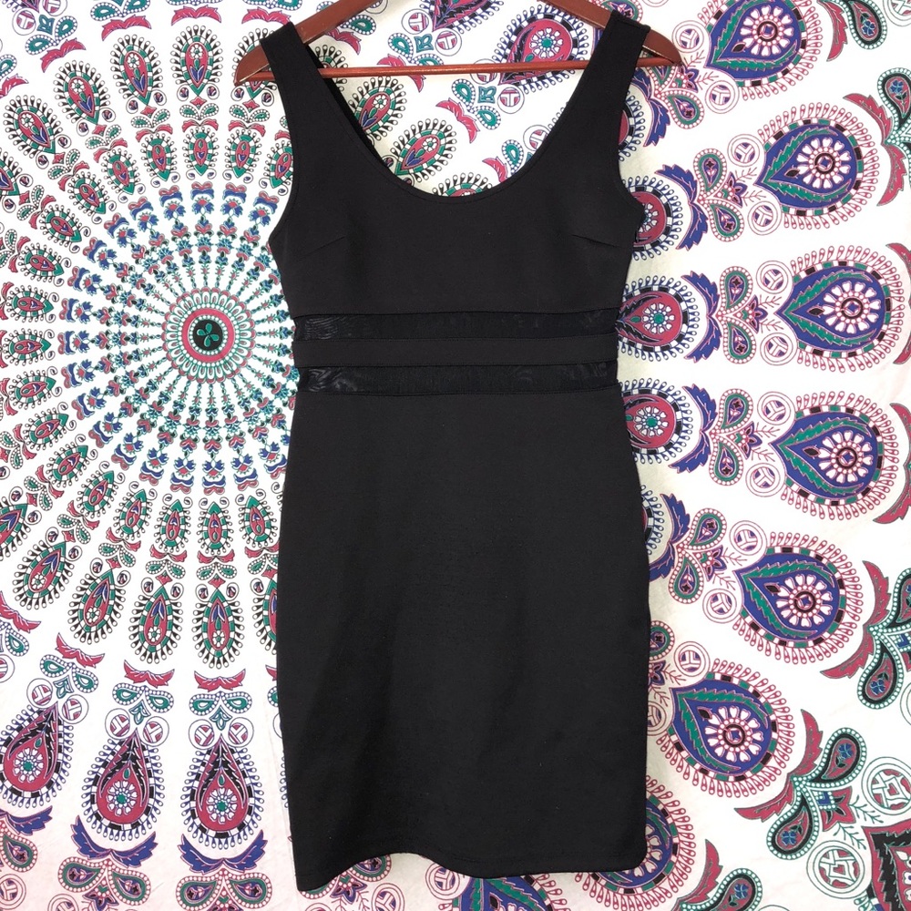 Mini black dress with sheer striped core