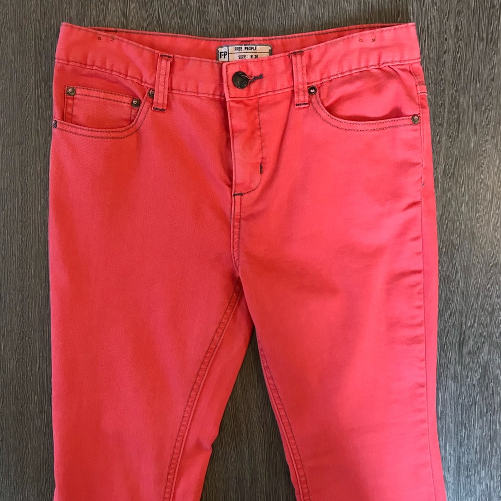 Free People NWT Coral Pink High Rise Skinny sz 26 - Picture 2 of 5