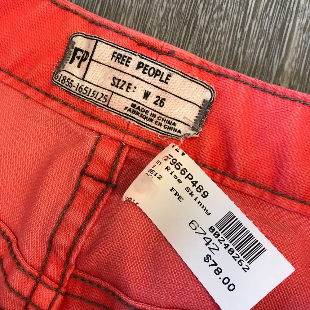 Free People NWT Coral Pink High Rise Skinny sz 26 - Picture 4 of 5