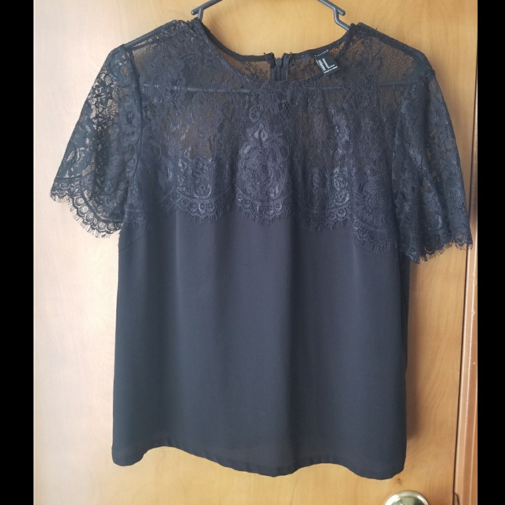 Black lace chiffon blouse