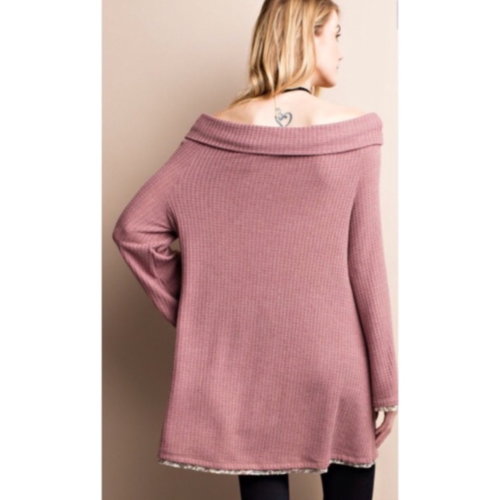Off Shoulder Ultra Soft Waffle Knit Thermal - Picture 3 of 4