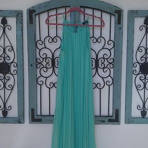 Teal pleated maxi dress