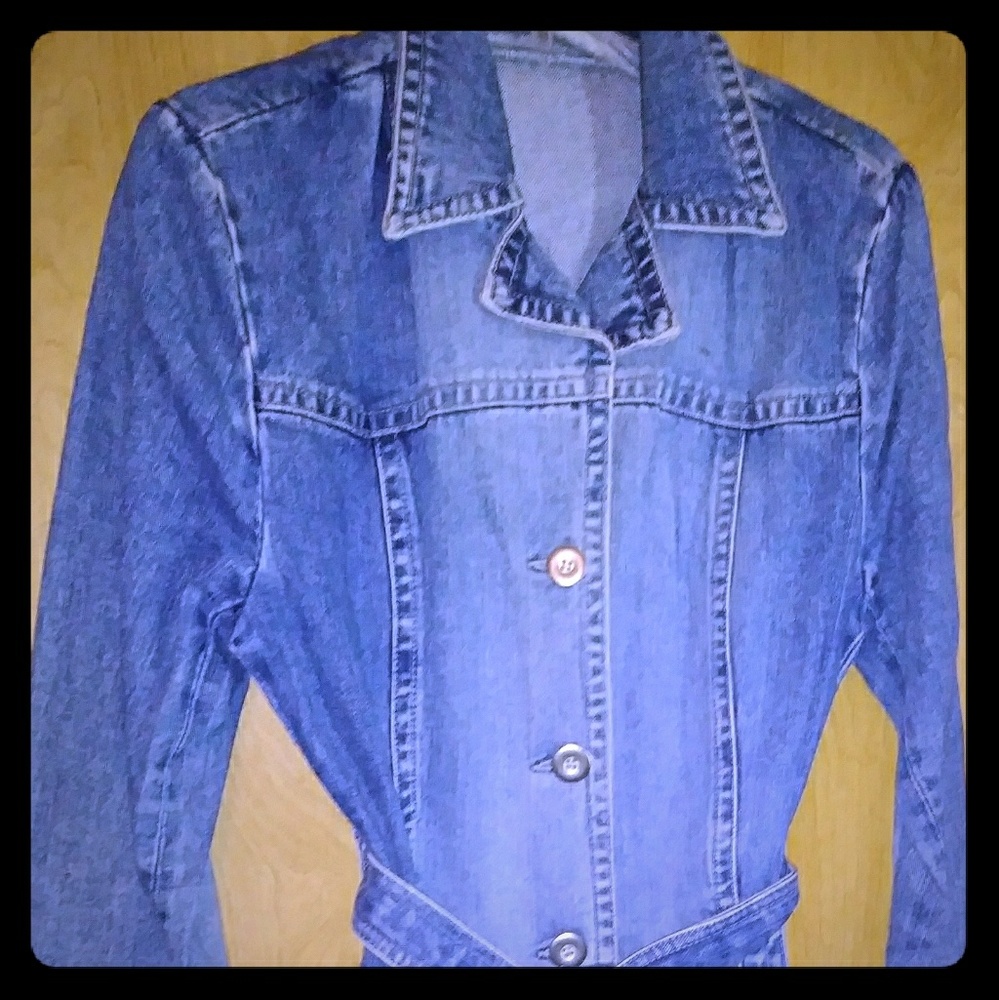 Heavy Blue Demin Coat with Belt/ Slit in the back