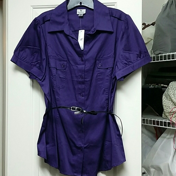 Worthington Purple 1x Belted top - Picture 1 of 3