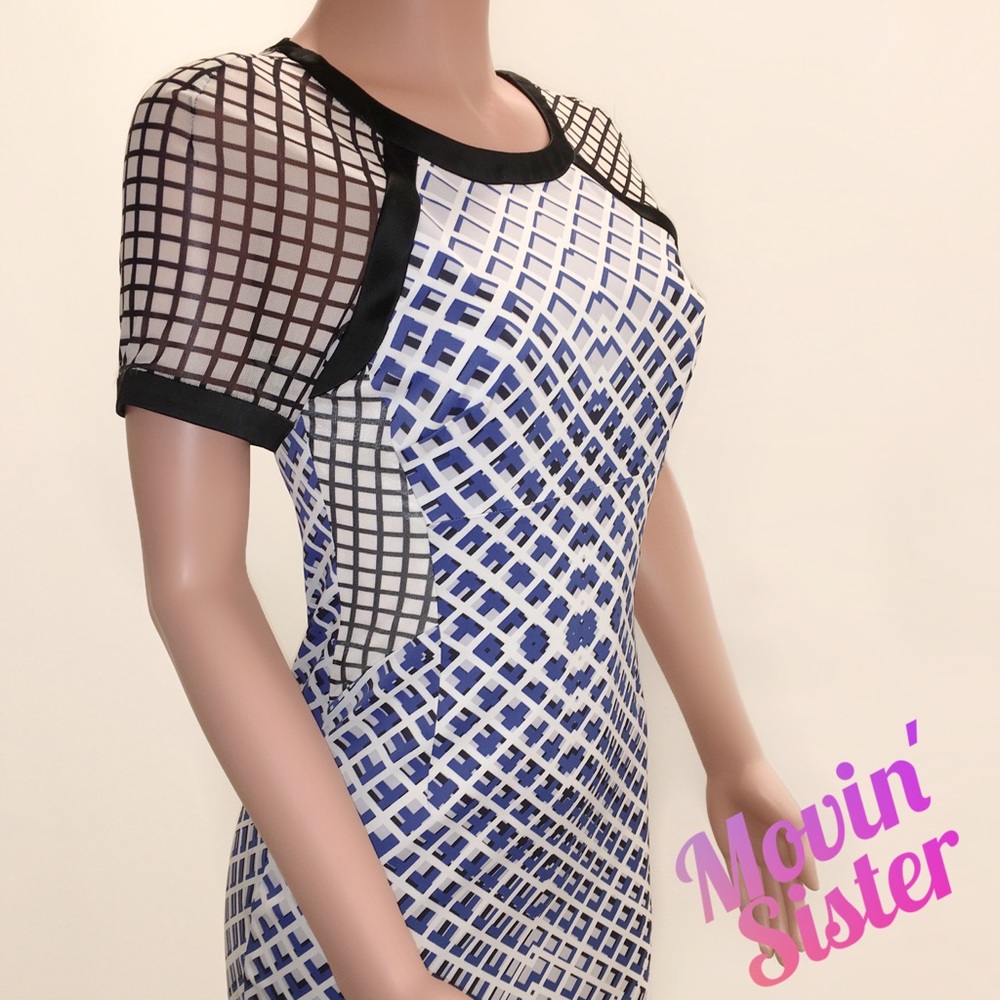 Karen Millen Signature Stretch SZ 6, Blk/Wht/Blue