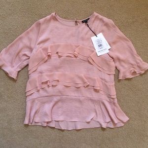 Who What Wear 3/4 sleeve, pink ruffle top. NWT.